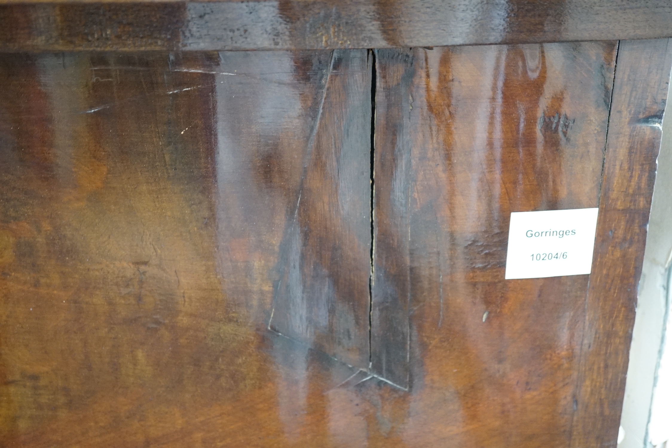 A Victorian mahogany bowfront hanging corner cupboard, width 93cm, depth 49cm, height 126cm